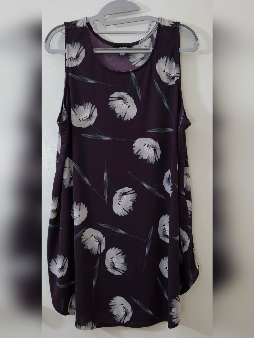 Alfani Plum Floral Swing Tank Top with White Blooms